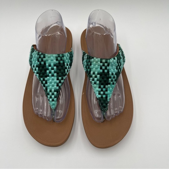 Fitflop Lulu Silky Weave Green Wedge Thong Sandals Women’s size 10 Comfort - Picture 6 of 13